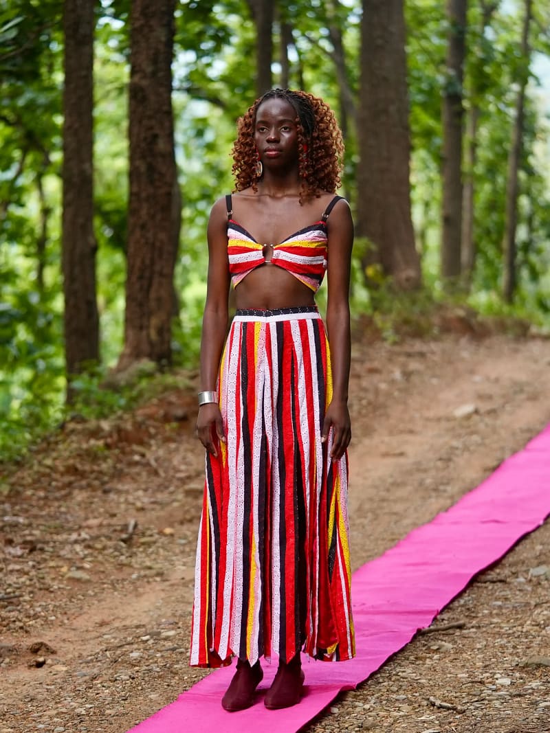 Tidal Romance Co-ord – Striped top & multiple Split Skirt Set with Hand Embroidered detailing - Image 8
