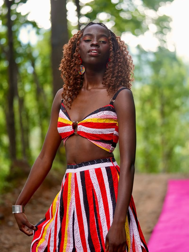 Tidal Romance Co-ord – Striped top & multiple Split Skirt Set with Hand Embroidered detailing - Image 7