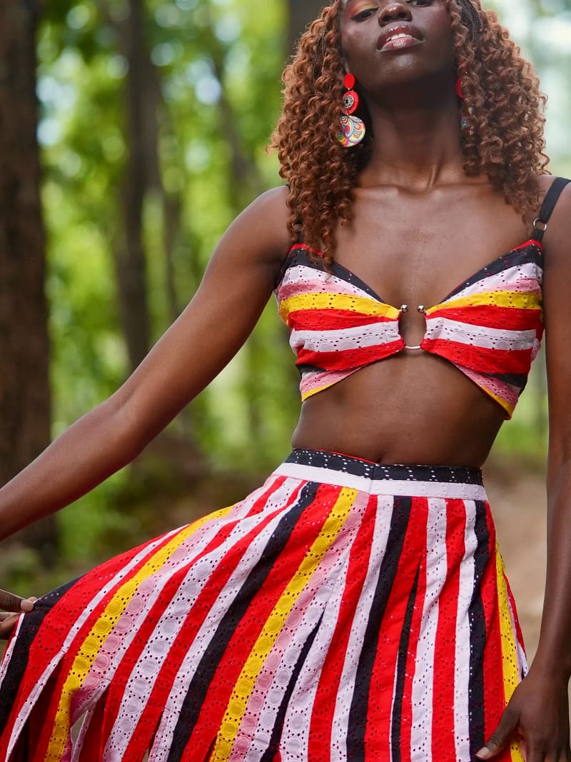 Tidal Romance Co-ord – Striped top & multiple Split Skirt Set with Hand Embroidered detailing - Image 6