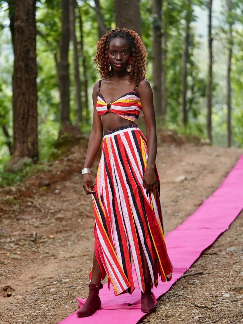 Tidal Romance Co-ord – Striped top & multiple Split Skirt Set with Hand Embroidered detailing - Image 4