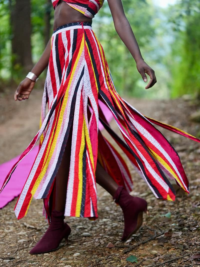 Tidal Romance Co-ord – Striped top & multiple Split Skirt Set with Hand Embroidered detailing - Image 3