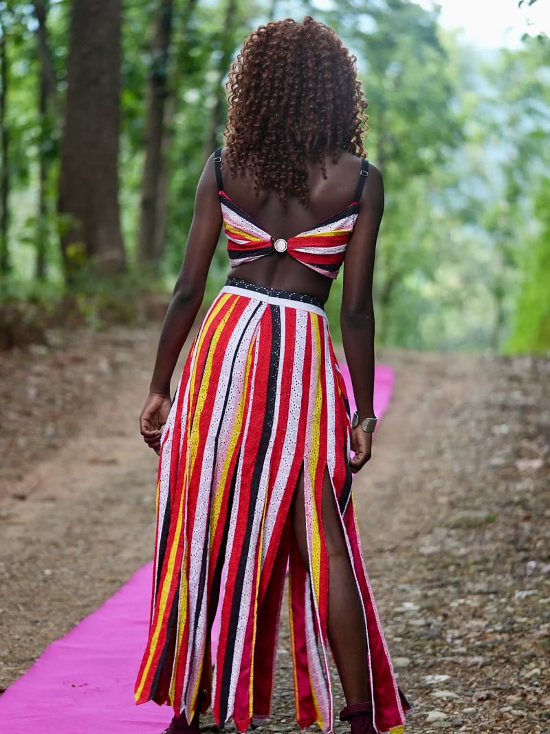 Tidal Romance Co-ord – Striped top & multiple Split Skirt Set with Hand Embroidered detailing - Image 2